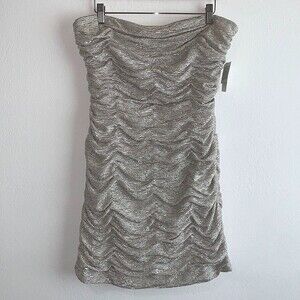 NWT Aidan Aidan Mattox Strapless Jacquard Silver Metallic Ruched Mini Dress 12